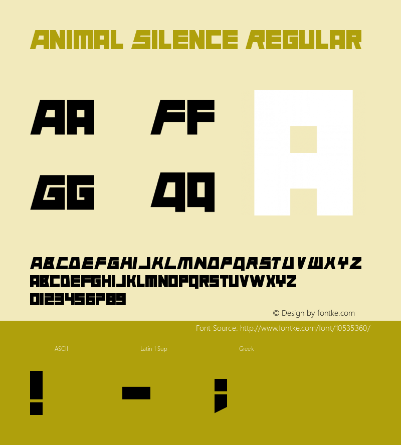 Animal Silence Regular Version 1.00 January 12, 2014, initial release Font Sample