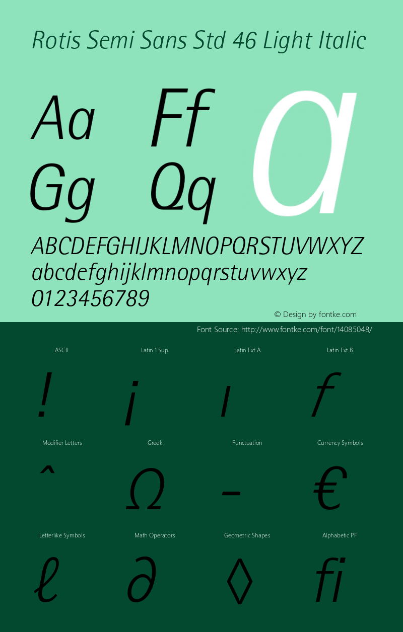 Rotis Semi Sans Std 46 Light Italic Version 2.080;PS 005.000;hotconv 1.0.67;makeotf.lib2.5.33168 Font Sample