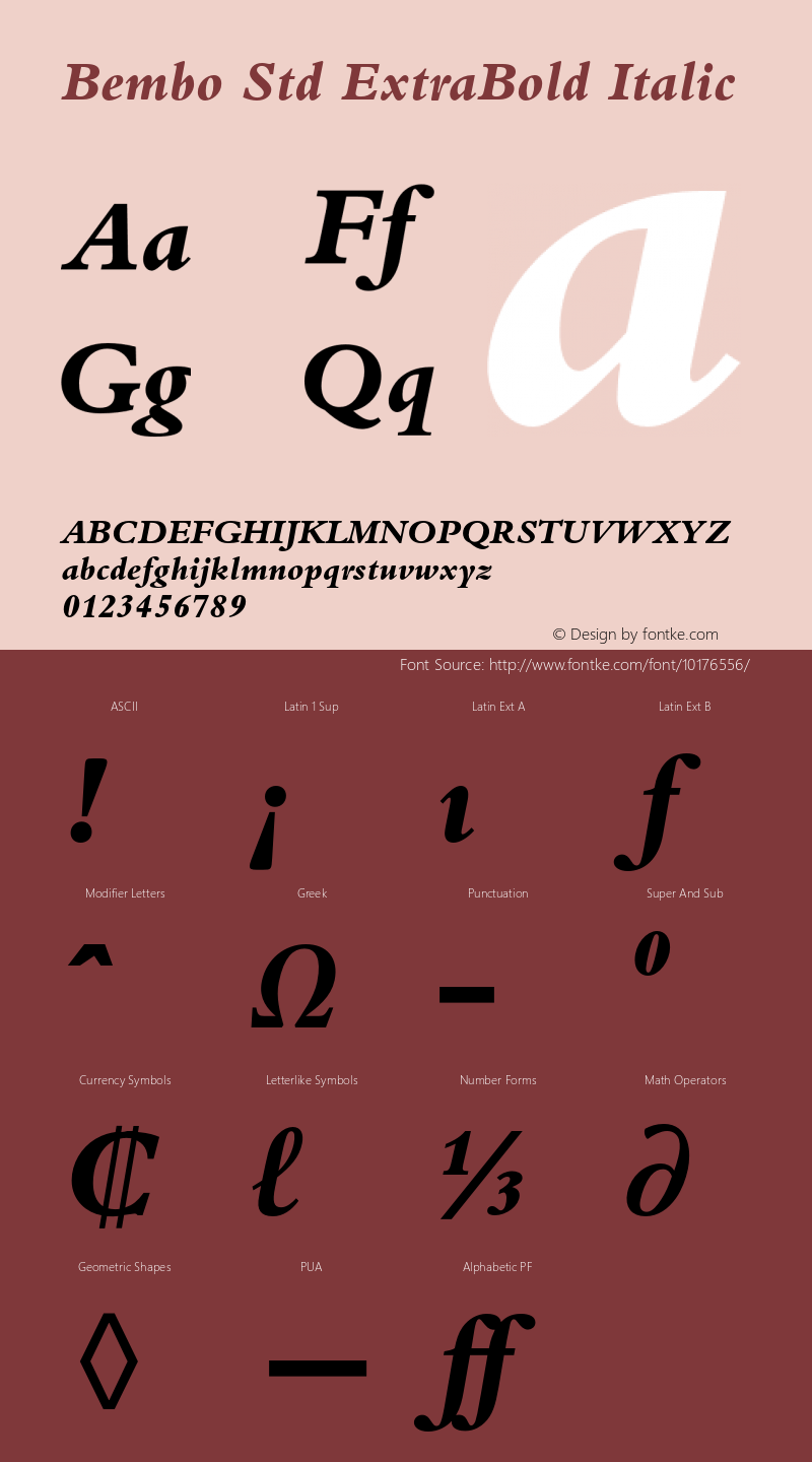 Bembo Std ExtraBold Italic Version 1.047;PS 001.001;Core 1.0.38;makeotf.lib1.6.5960 Font Sample