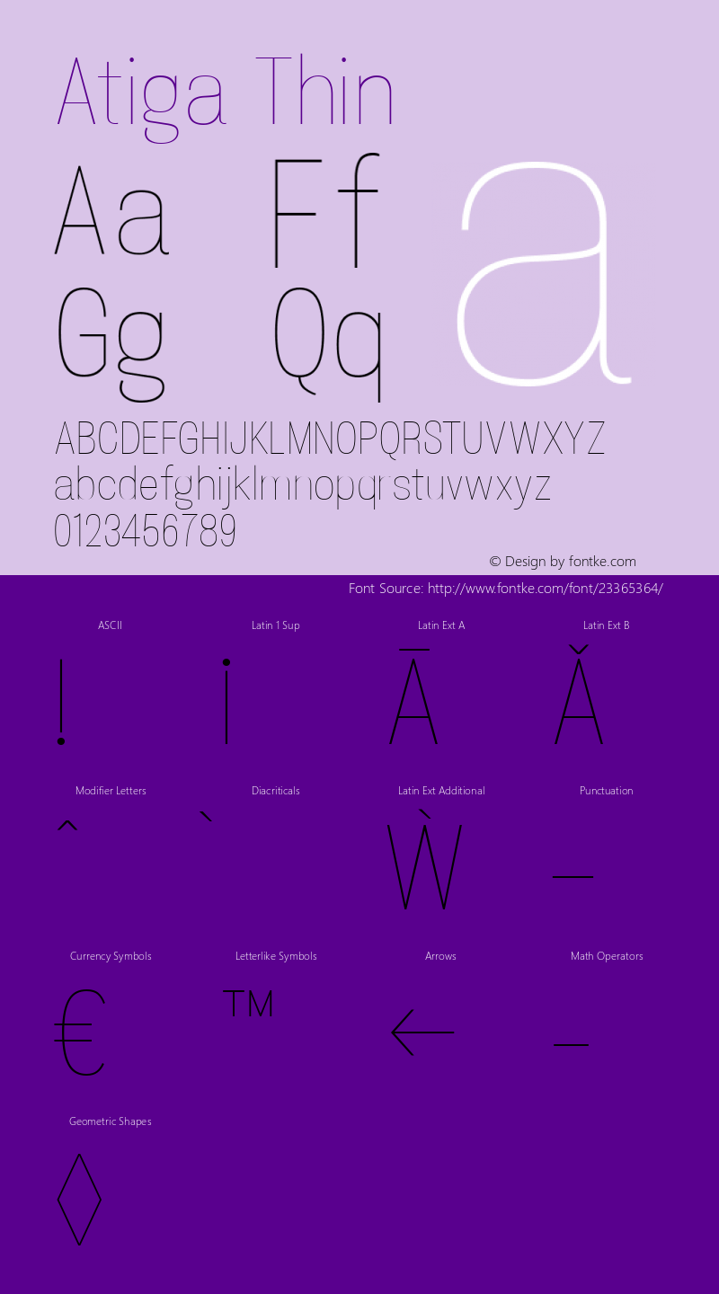 Atiga Thin Version 1.100 Font Sample
