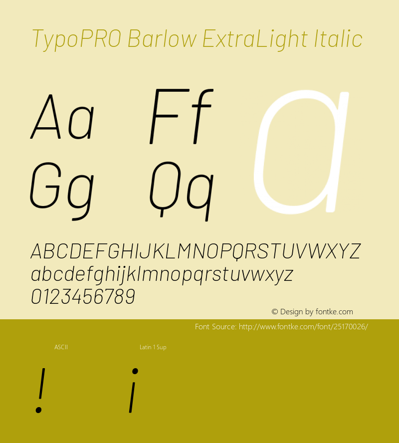 TypoPRO Barlow ExtraLight Italic Version 1.301 Font Sample