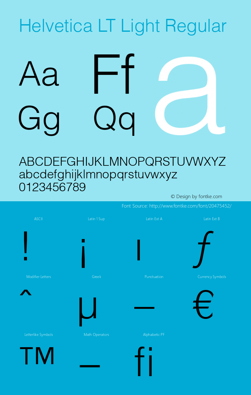 Helvetica LT Light Version 6.02 Font Sample