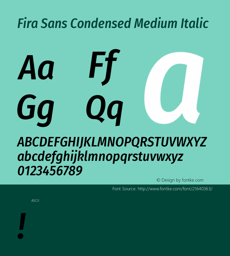 FiraSansCondensedMedium Version 1.0 Font Sample