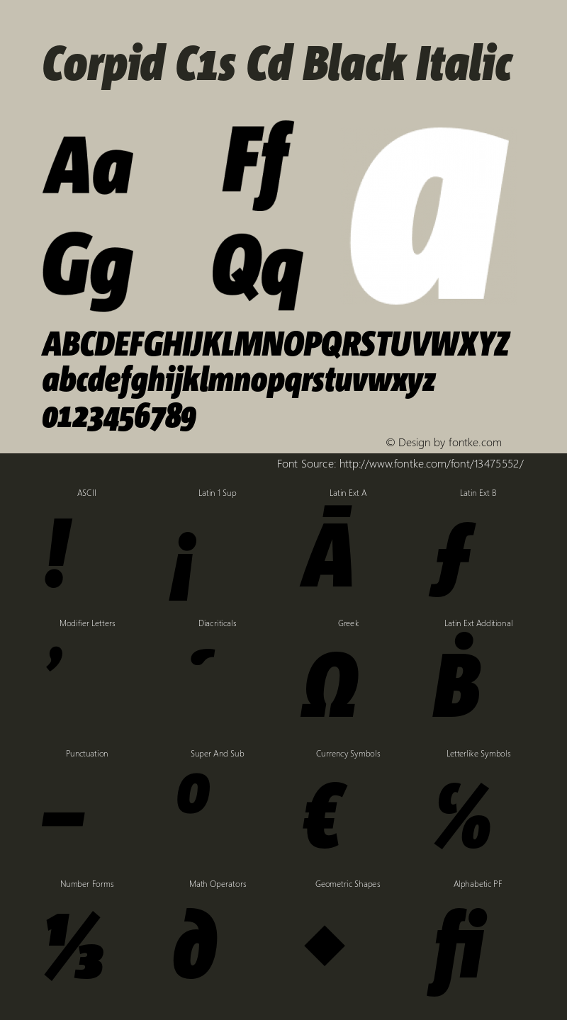 Corpid C1s Cd Black Italic Version 2.039 Font Sample