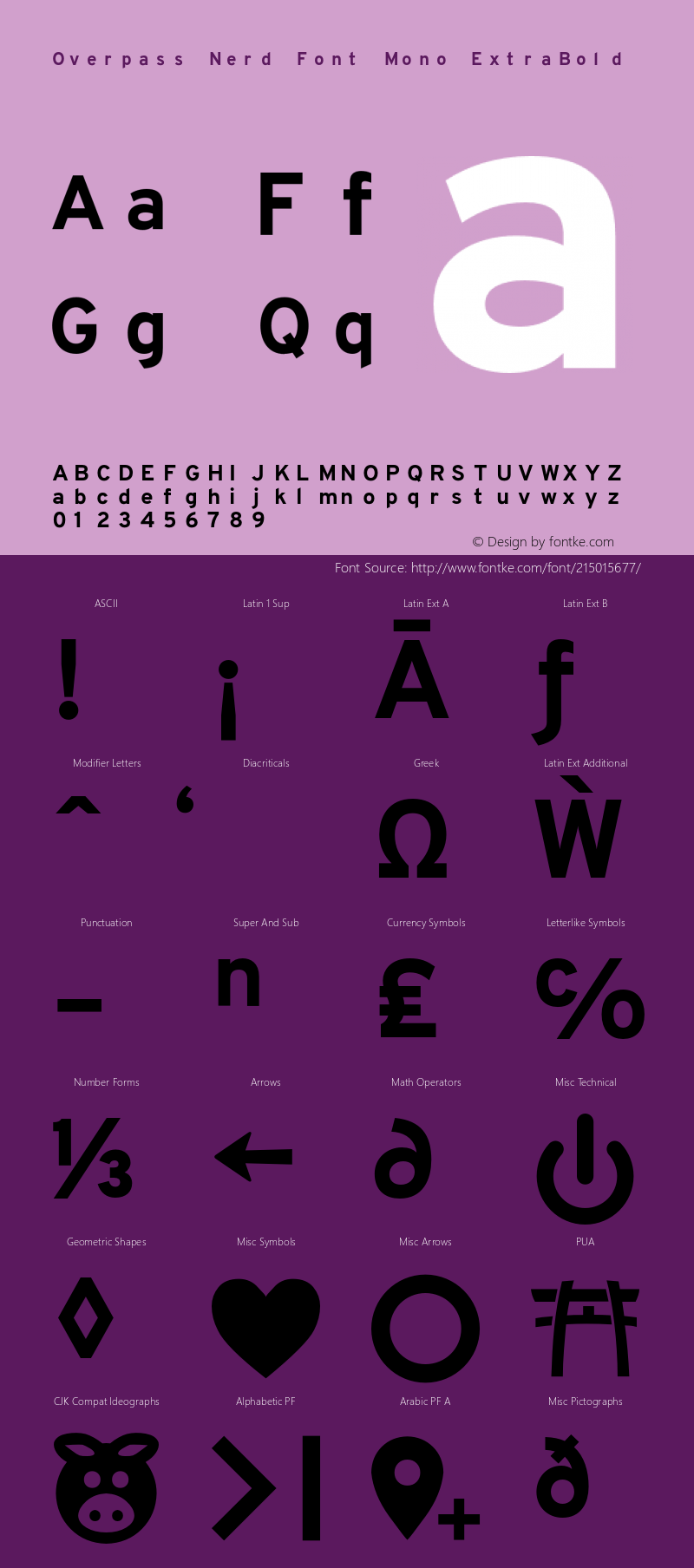 Overpass ExtraBold Nerd Font Complete Mono Version 003.000;Nerd Fonts 2.1.0图片样张