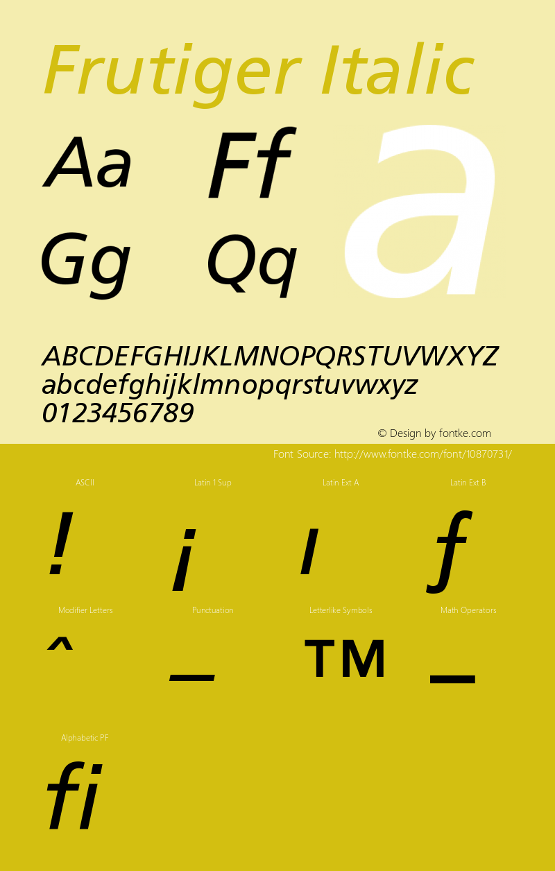 Frutiger Italic Version 001.002 Font Sample