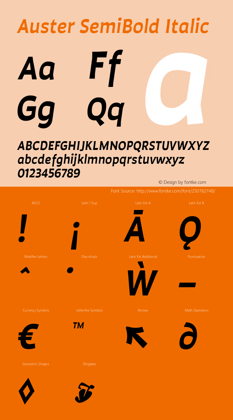 Auster SemiBold Italic Version 1.000;PS 001.000;hotconv 1.0.88;makeotf.lib2.5.64775图片样张