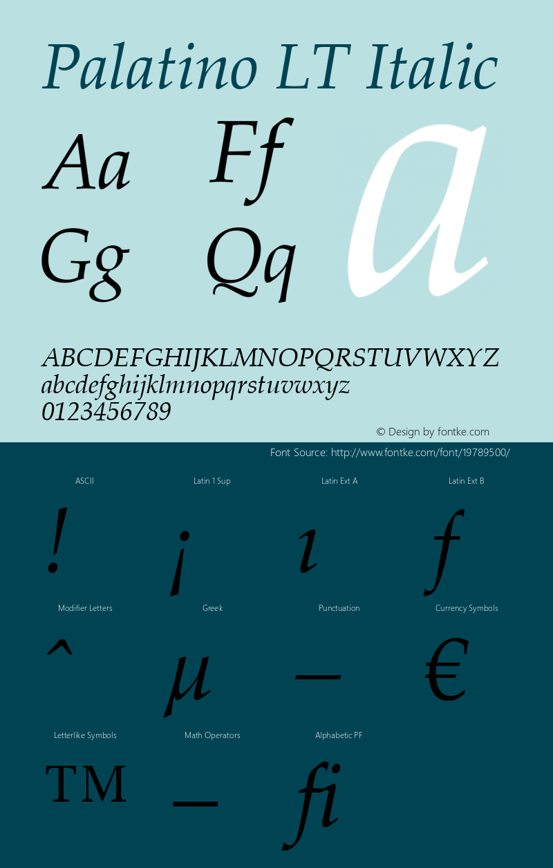 Palatino LT Italic Version 6.1; 2002 Font Sample