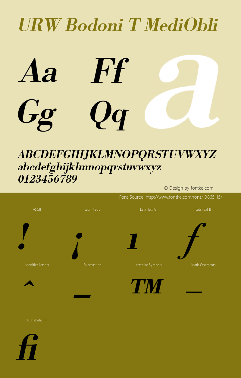 URW Bodoni T MediObli Version 001.005 Font Sample