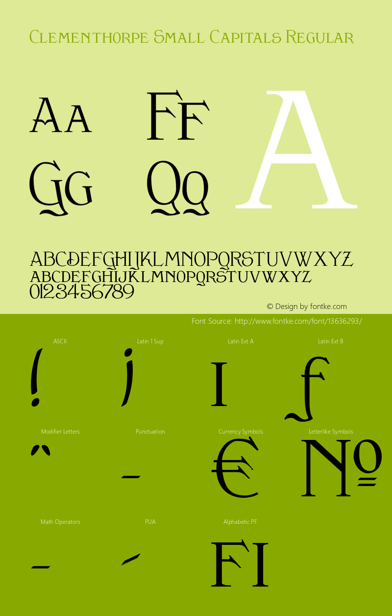 Clementhorpe Small Capitals Regular Version 1.000 2009 initial release Font Sample