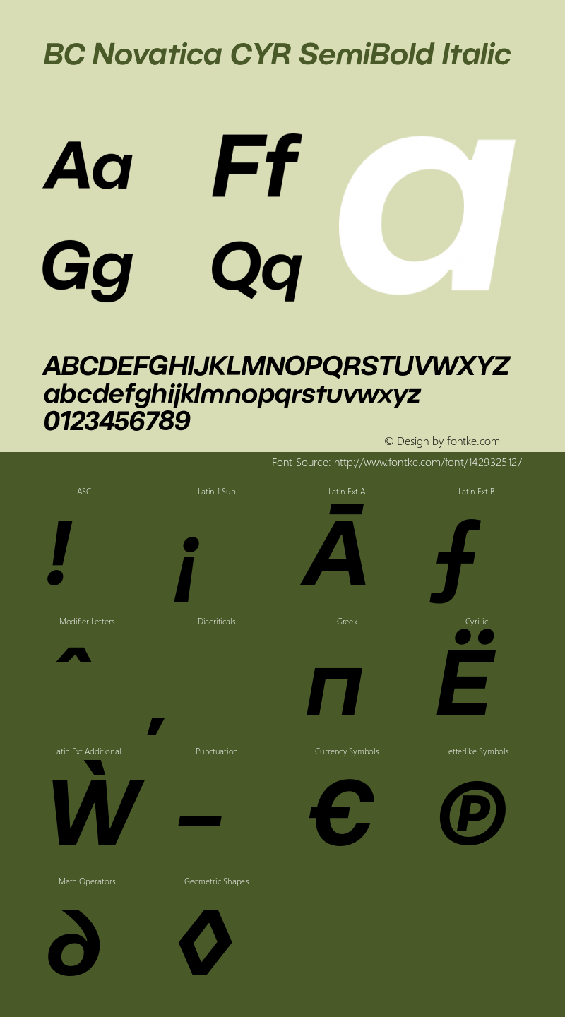 BC Novatica CYR SemiBold Italic Version 1.000;hotconv 1.0.109;makeotfexe 2.5.65596 Font Sample