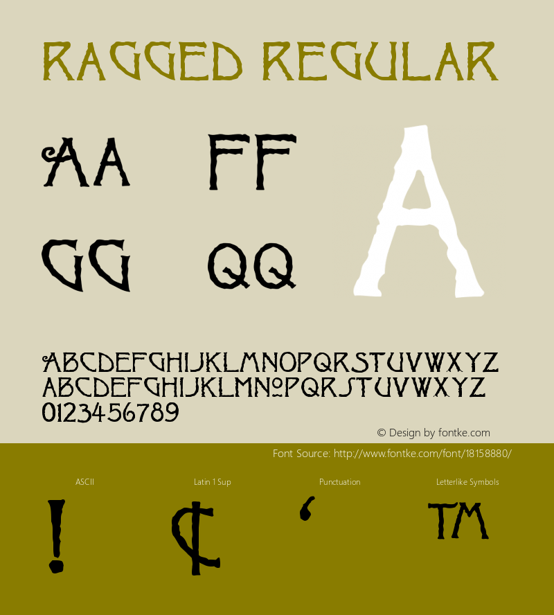 Ragged Regular Altsys Fontographer 3.5  2/5/93 Font Sample