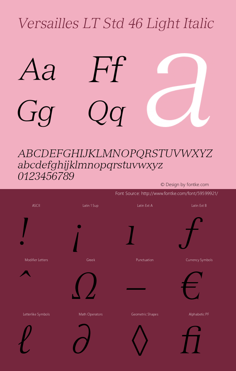 VersaillesLTStd-LightItalic OTF 1.029;PS 001.003;Core 1.0.33;makeotf.lib1.4.1585 Font Sample