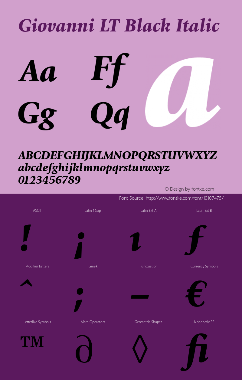 Giovanni LT Black Italic Version 6.1; 2002 Font Sample