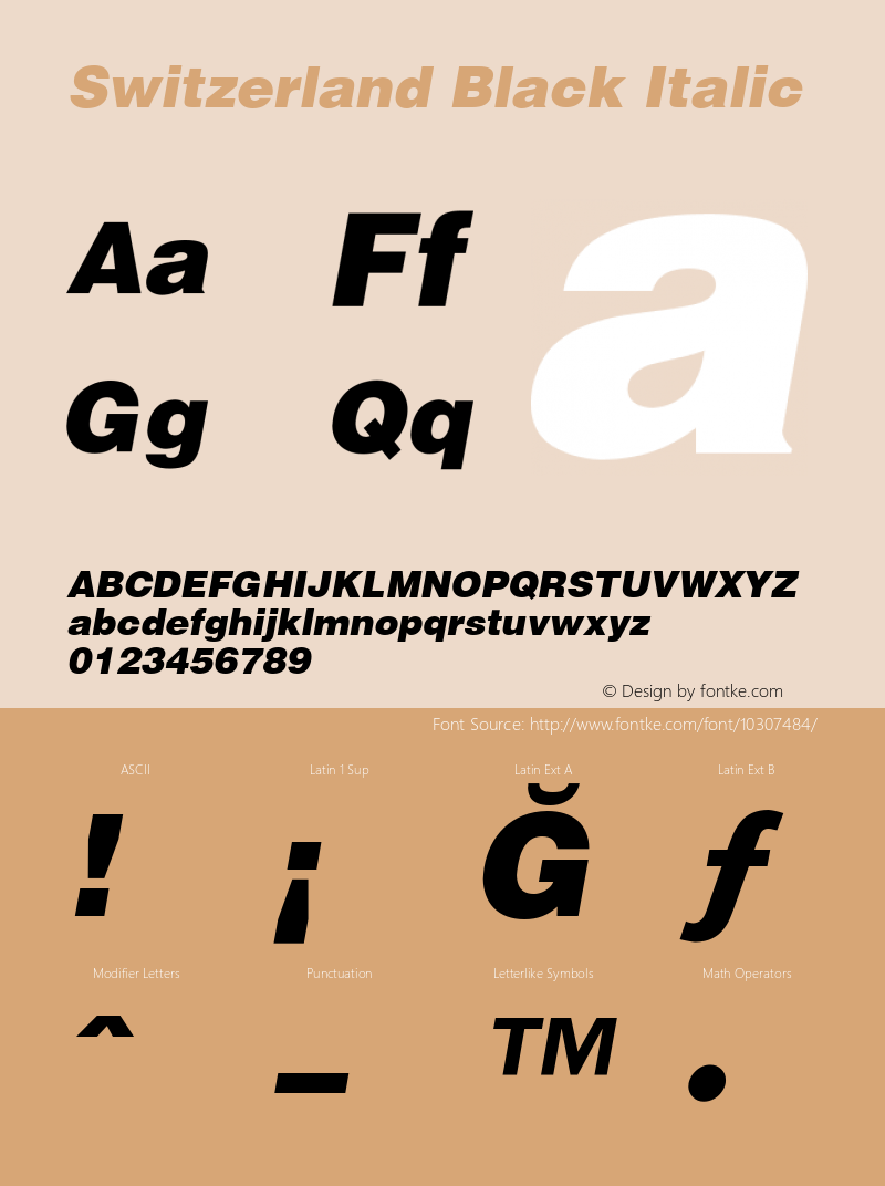 Switzerland Black Italic 001.003 Font Sample