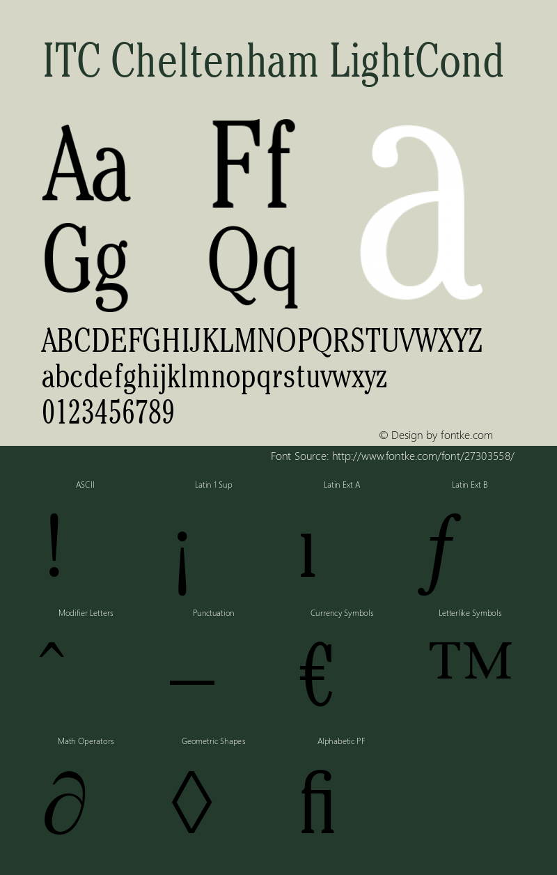 ITCCheltenham LightCond Version 2.00 Font Sample