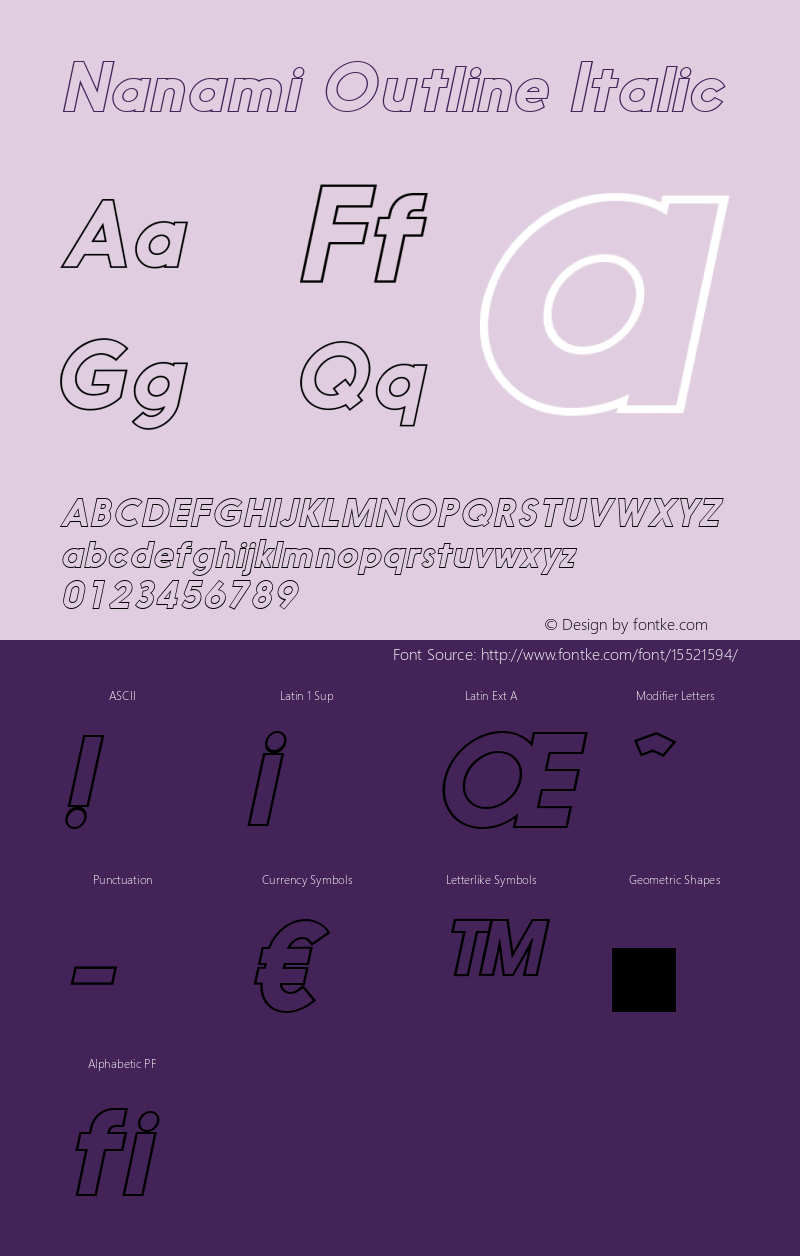 Nanami Outline Italic Version 1.000 Font Sample