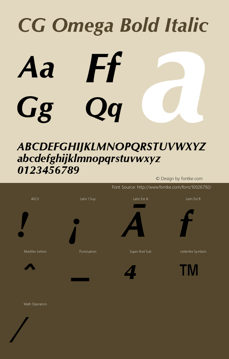 CG Omega Bold Italic Version 1.3 (Hewlett-Packard) Font Sample