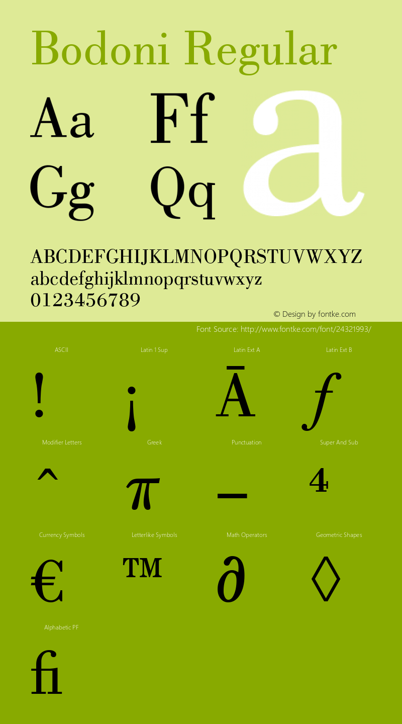 Bodoni Regular Version 1.3 (Hewlett-Packard) Font Sample