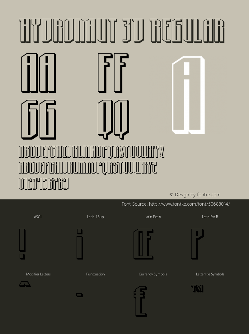 Hydronaut 3D Version 1.0; 2019 Font Sample