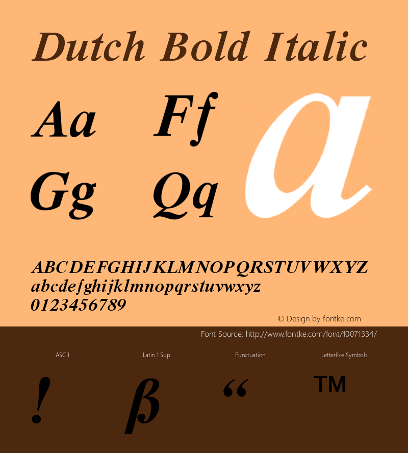 Dutch Bold Italic 001.000 Font Sample
