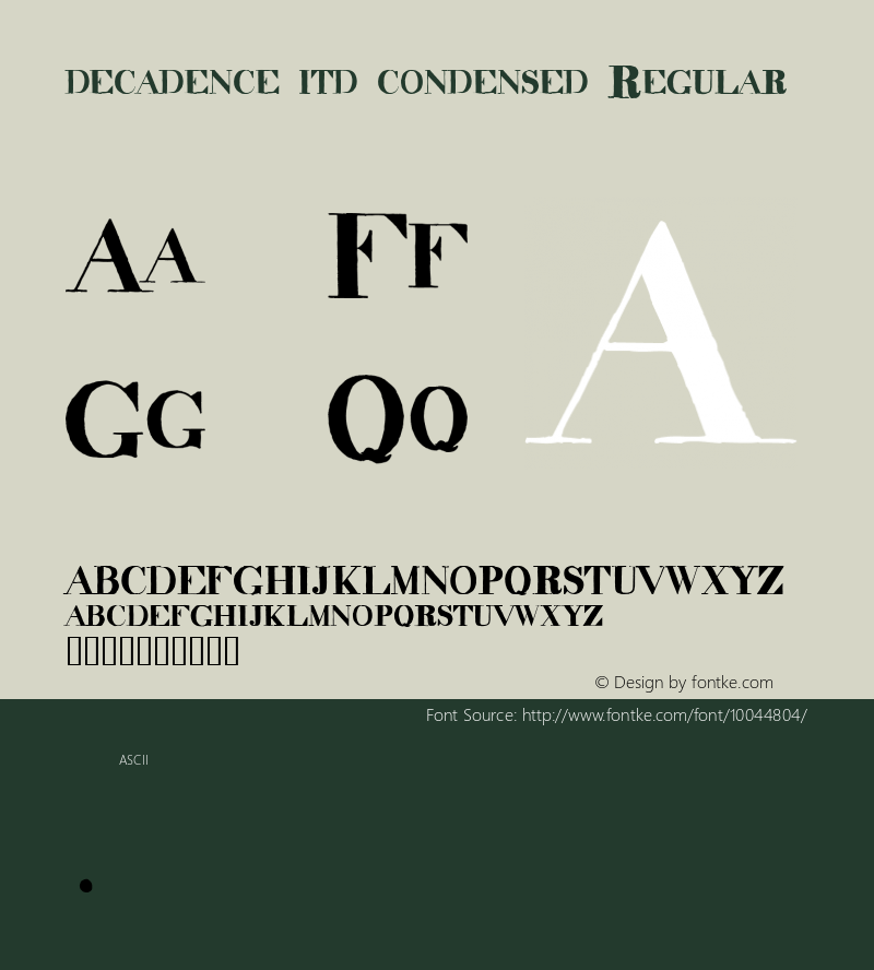 decadence itd condensed Regular v1.0 4/4/97 Font Sample