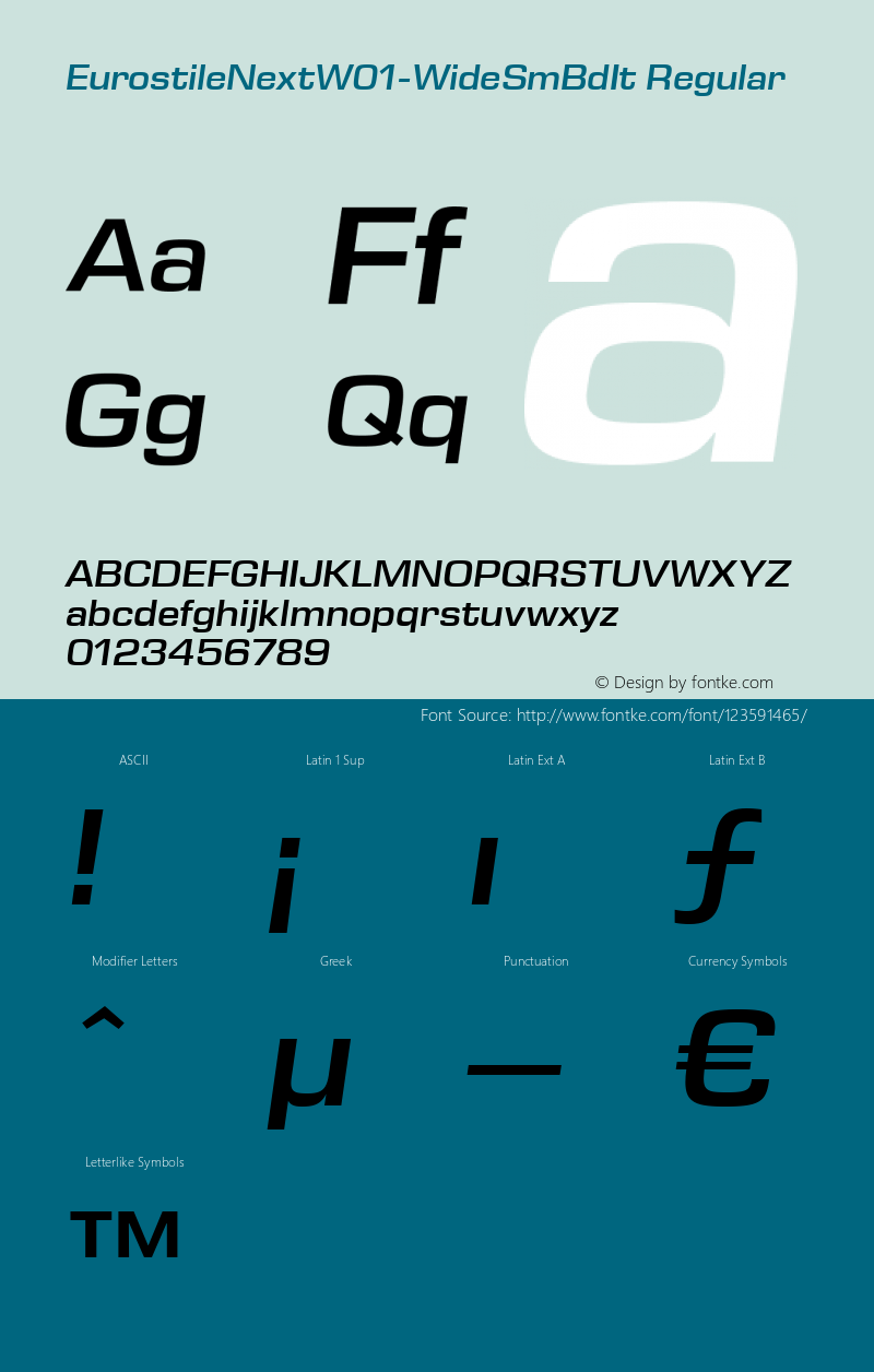 Eurostile Next W01 Wide SmBd It Version 1.00 Font Sample