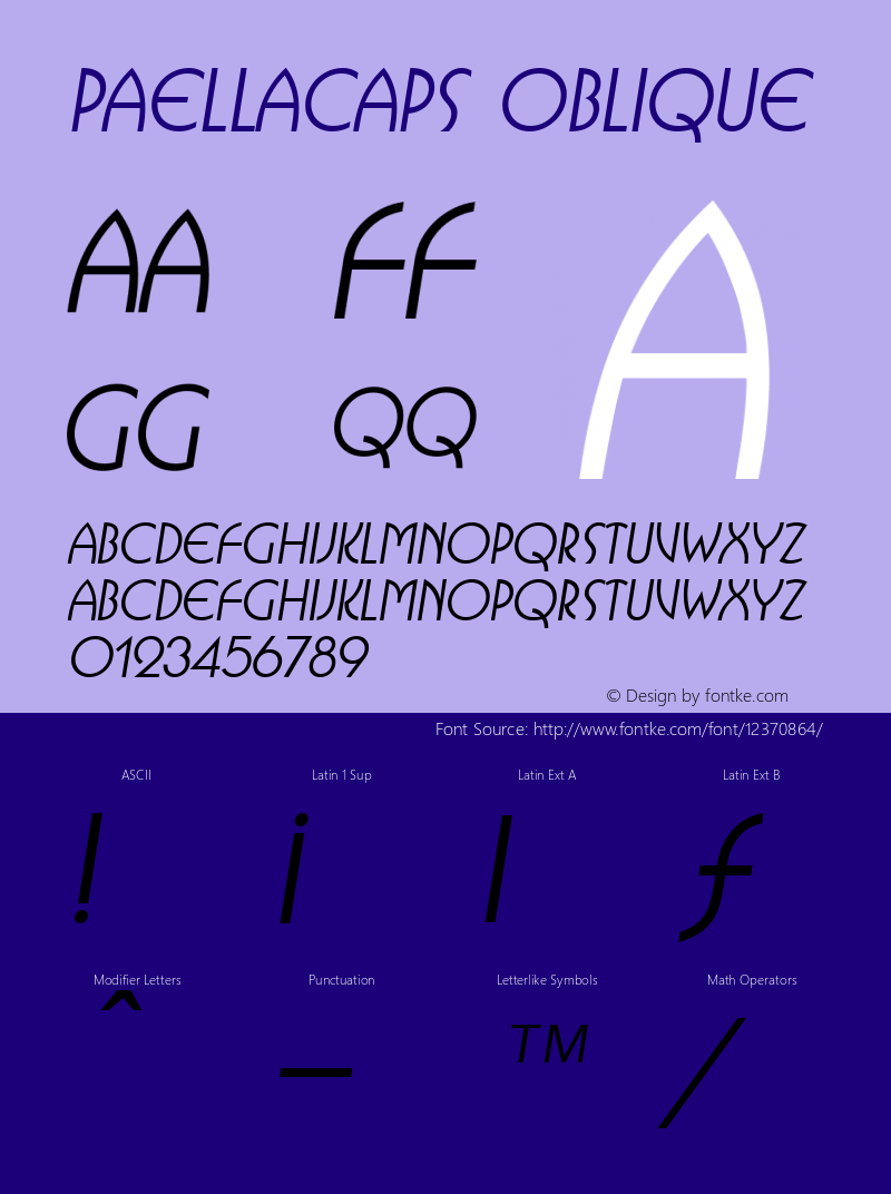 PaellaCaps Oblique 1.0 Tue Sep 20 10:21:56 1994 Font Sample