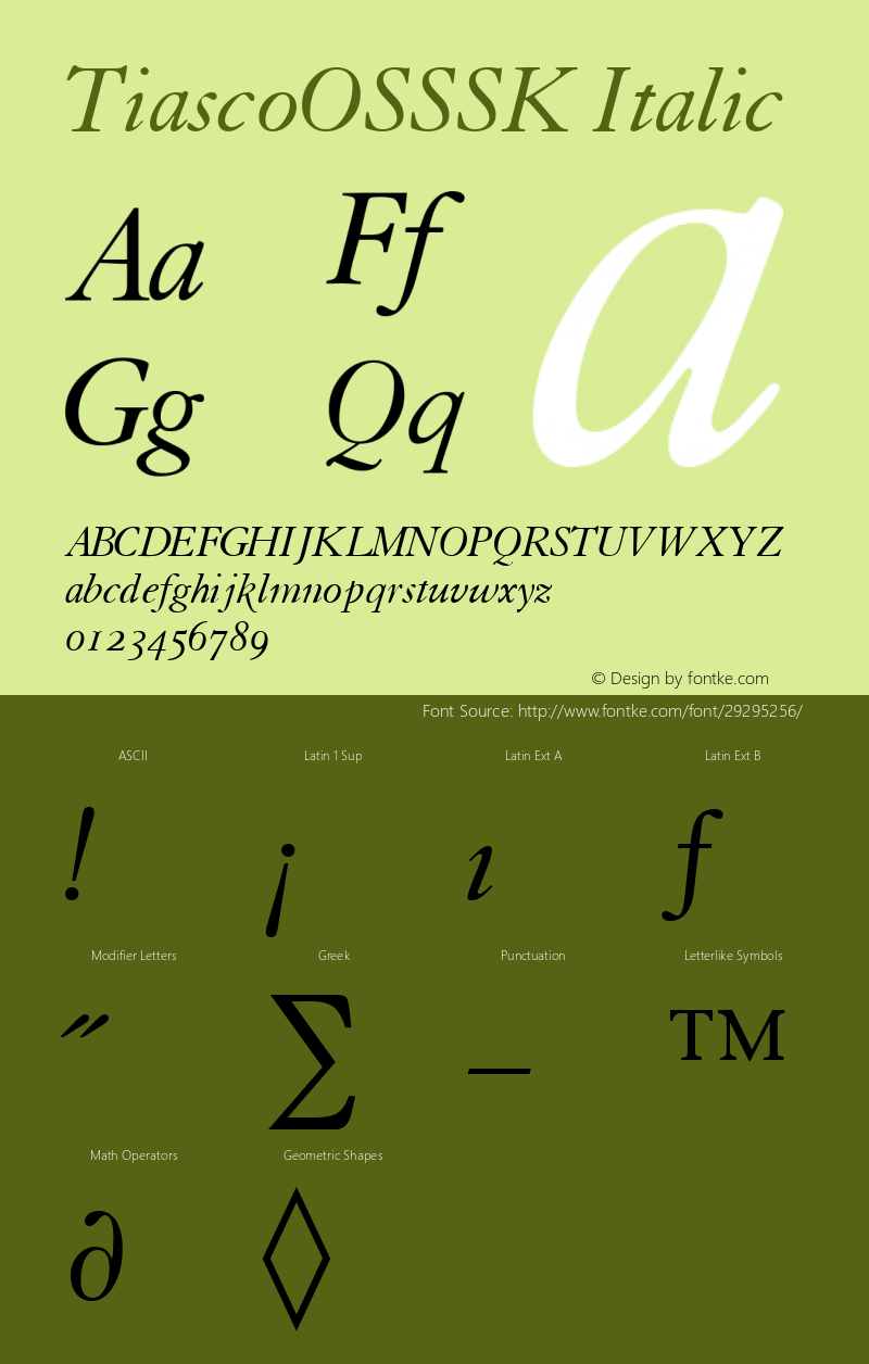 TiascoOSSSK Italic Altsys Metamorphosis:9/15/94 Font Sample