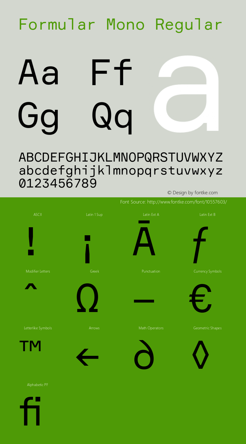 Formular Mono Regular Version 1.000 Font Sample