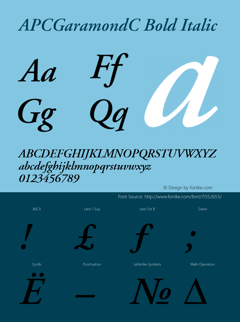 APCGaramondC Bold Italic Version 001.000 Font Sample