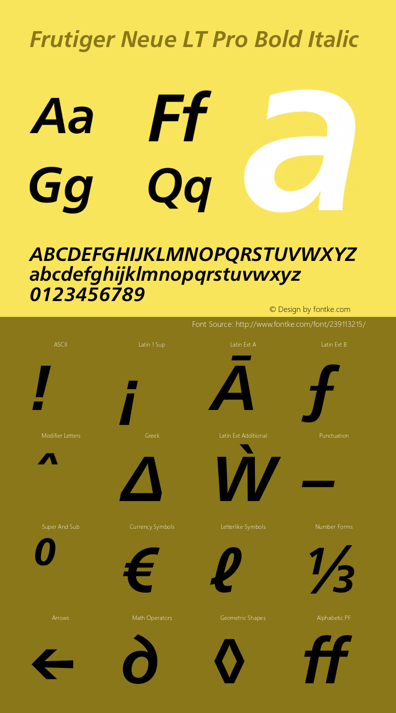 Frutiger Neue LT Pro Bold Italic Version 1.00图片样张