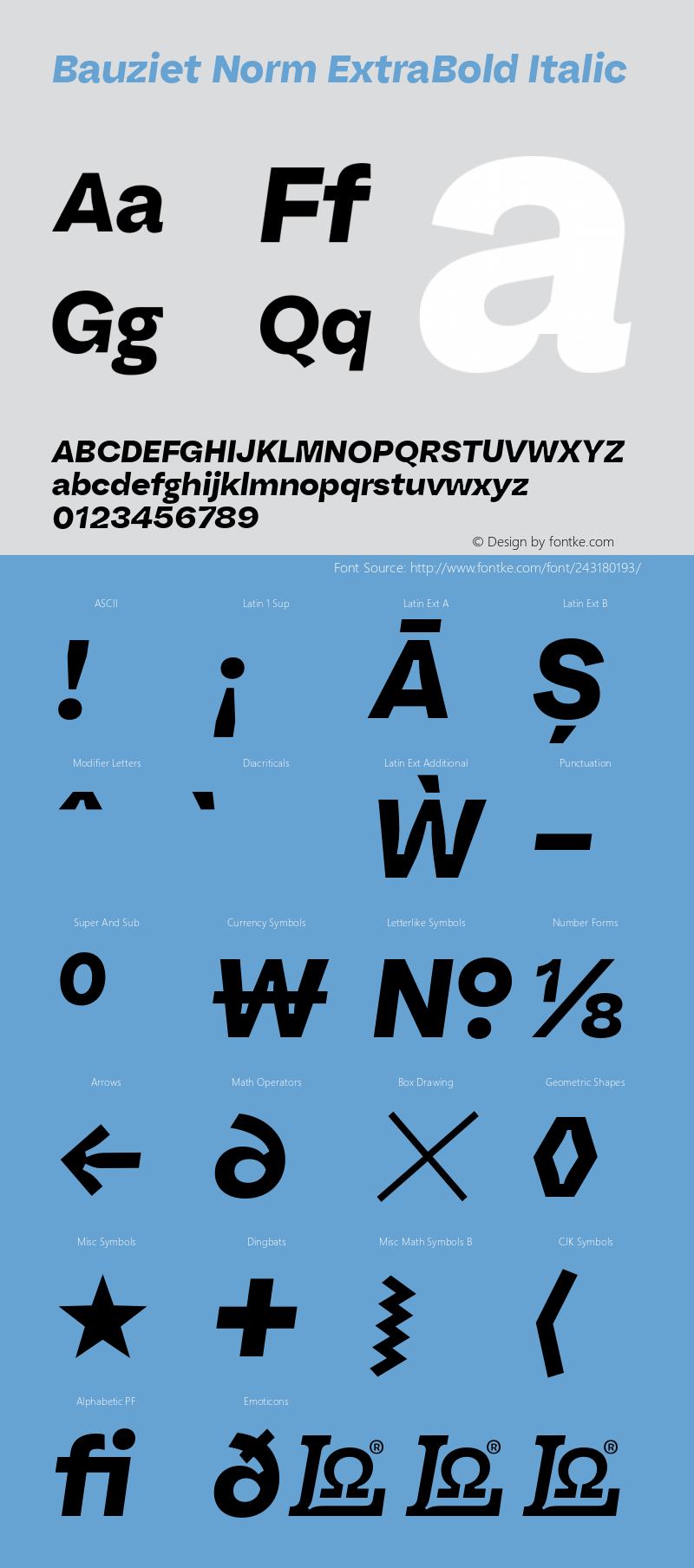 Bauziet Norm ExtraBold Italic Version 1.000;hotconv 1.0.109;makeotfexe 2.5.65596图片样张