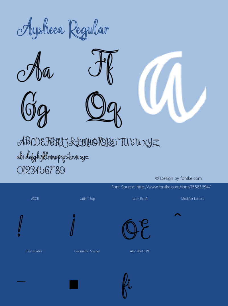 Aysheea Regular Version 1.000 2015 initial release Font Sample