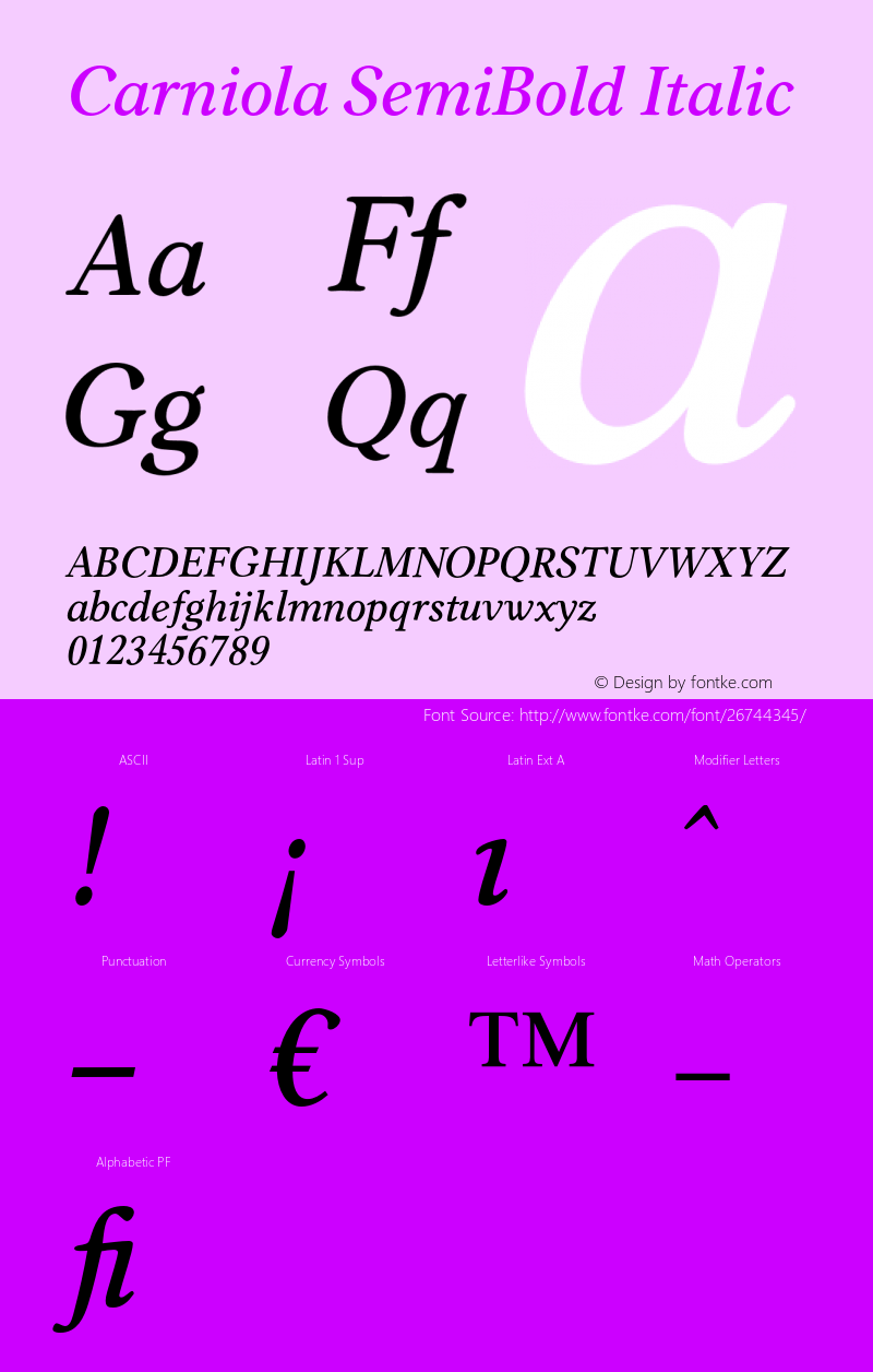Carniola SemiBold Italic Version 1.00 Font Sample