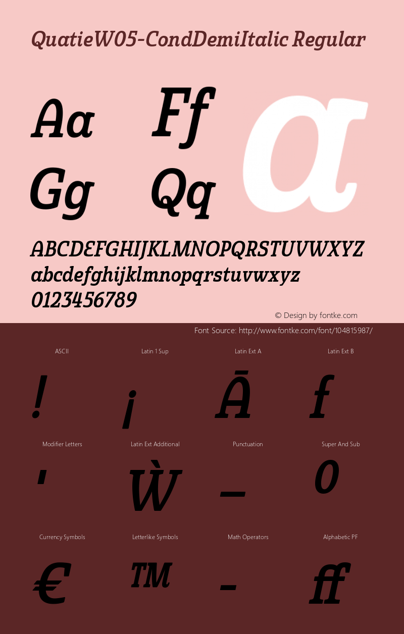 Quatie W05 Cond Demi Italic Version 1.00 Font Sample