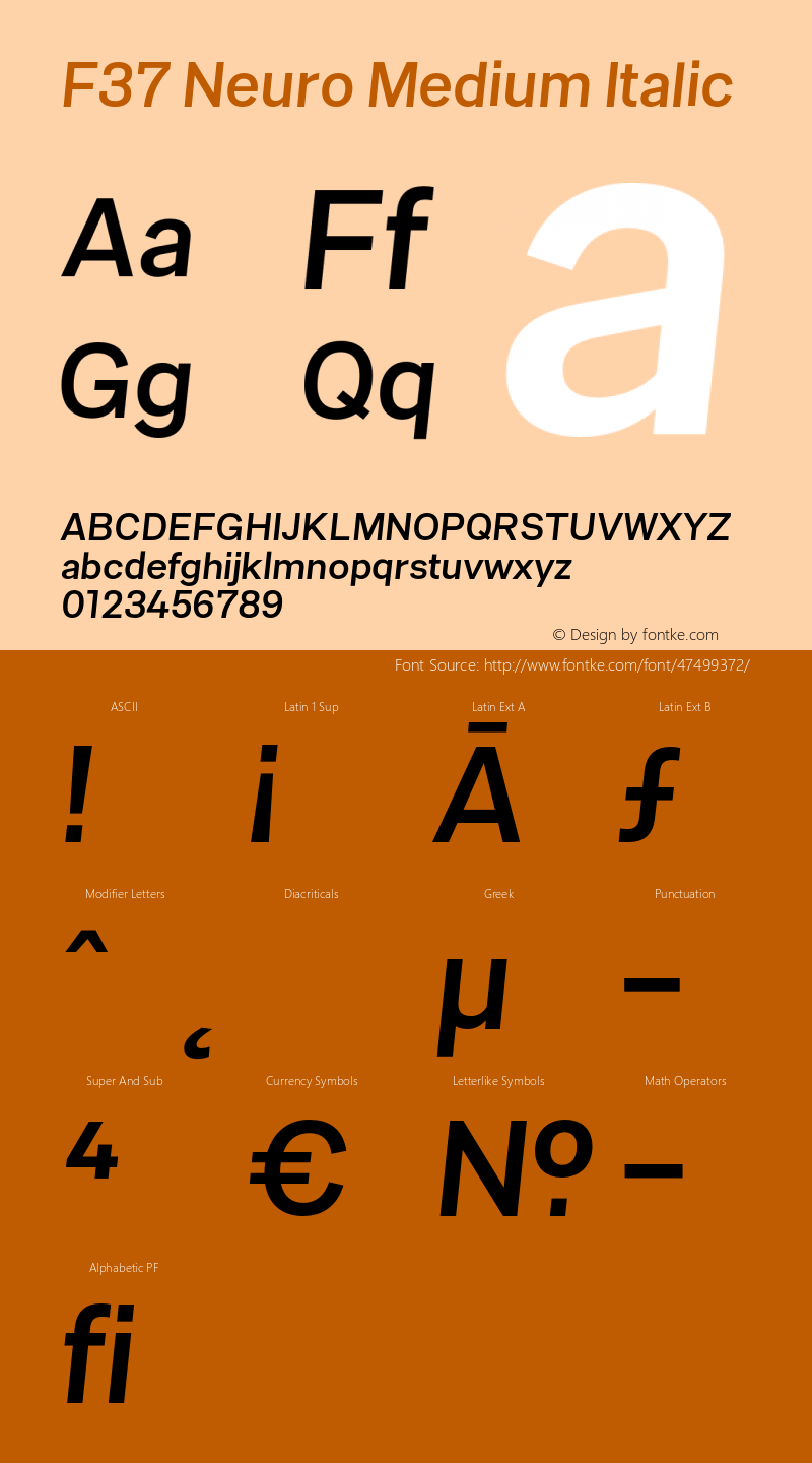 F37 Neuro Medium Italic Version 1.000;hotconv 1.0.109;makeotfexe 2.5.65596 Font Sample