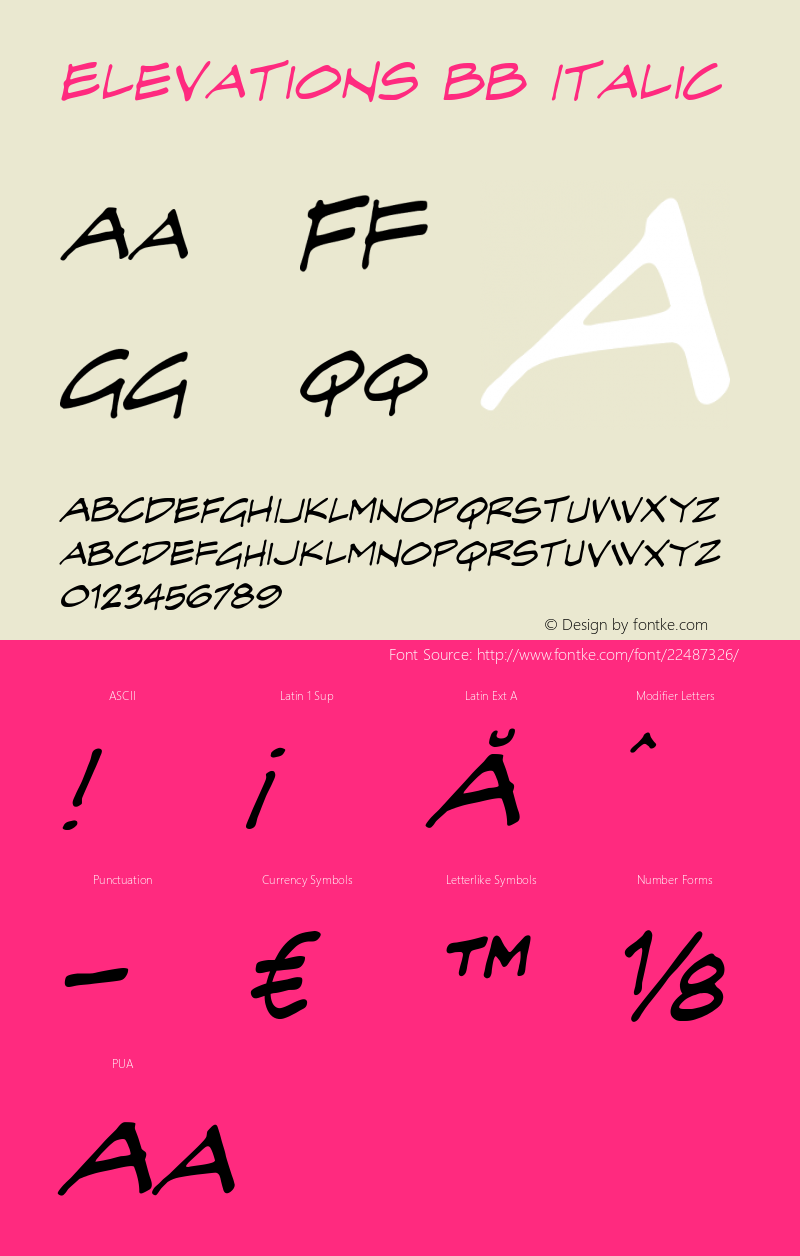 ElevationsBB-Italic Version 1.000 Font Sample