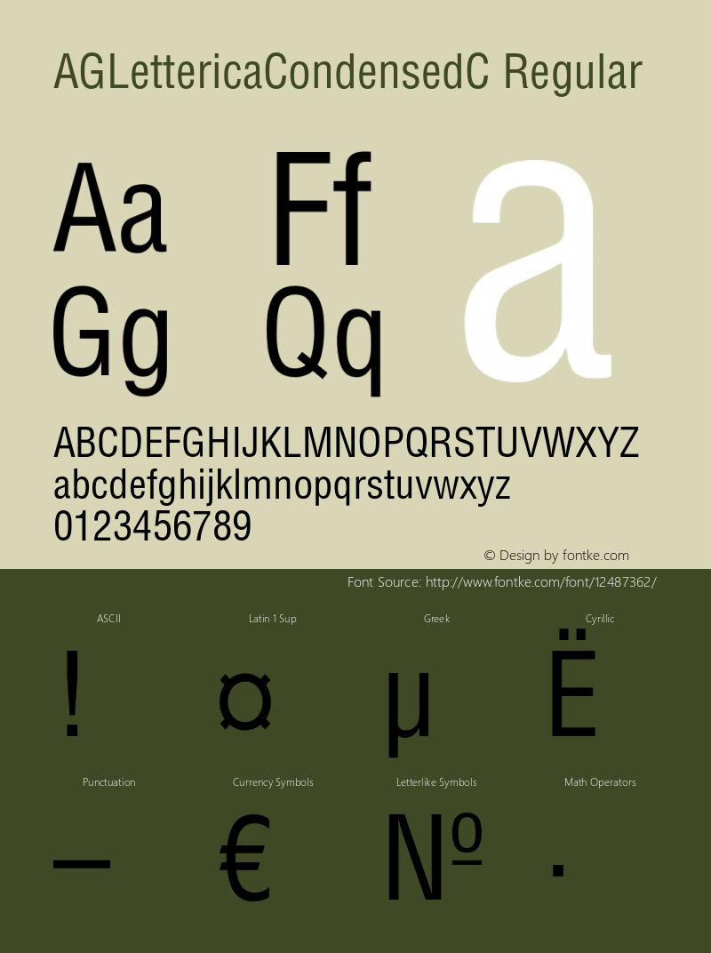 AGLettericaCondensedC Regular OTF 1.0;PS 1.000;Core 116;AOCW 1.0 161 Font Sample