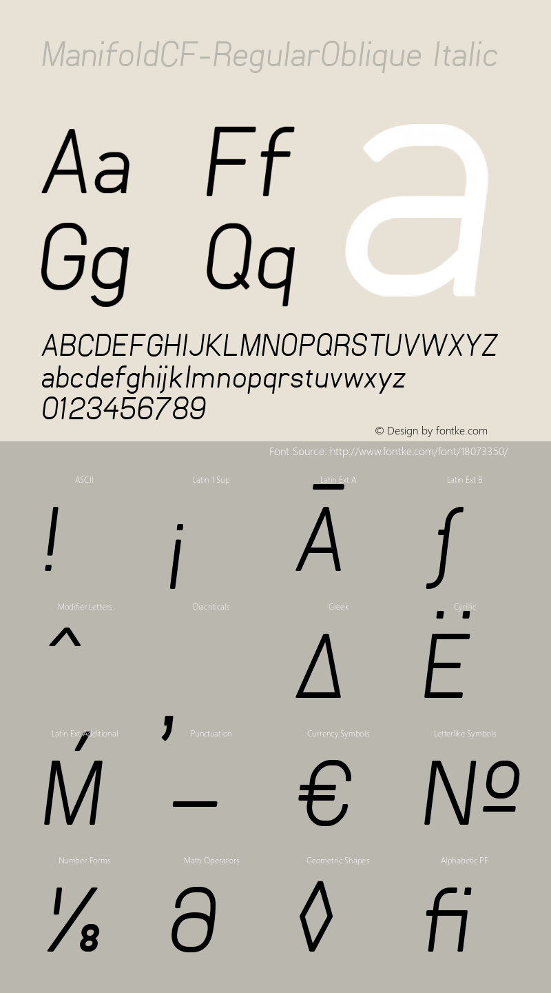 ManifoldCF-RegularOblique Italic Version 1.008;PS 001.008;hotconv 1.0.70;makeotf.lib2.5.58329 Font Sample