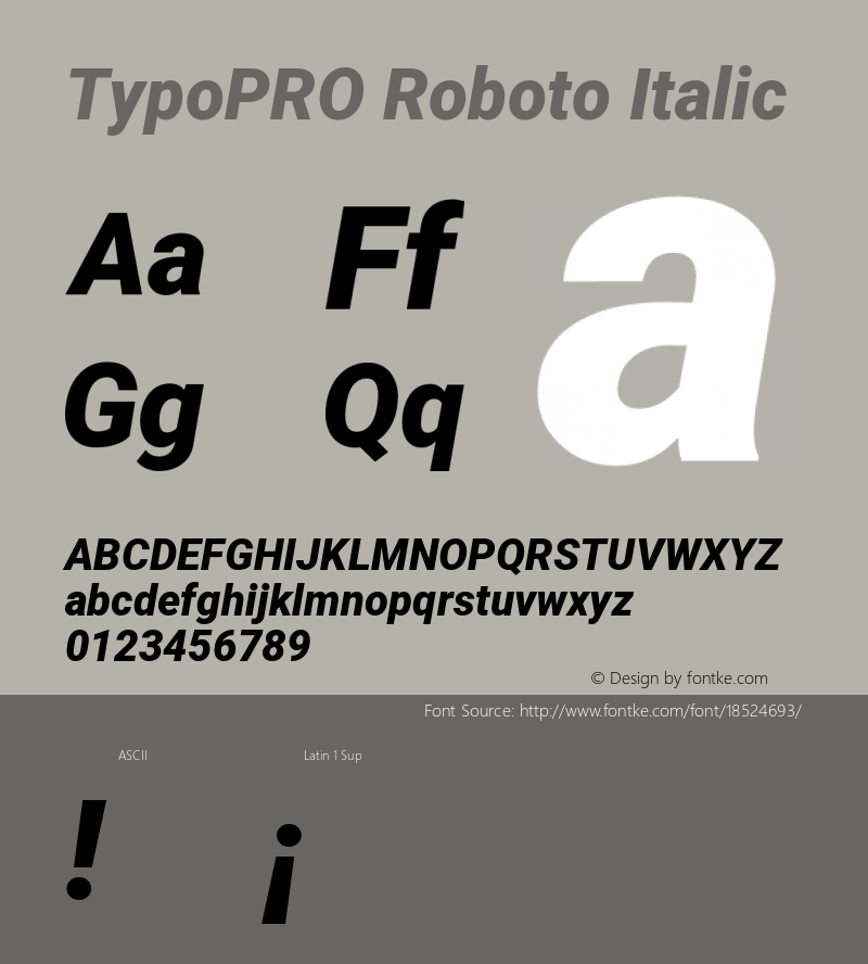 TypoPRO Roboto Italic Version 2.135; 2016 Font Sample