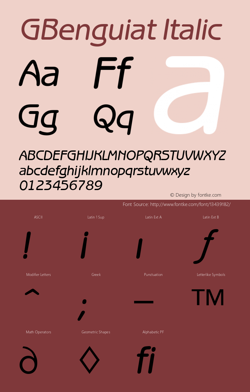 GBenguiat Italic Version 4.00 April 13, 2007 Font Sample