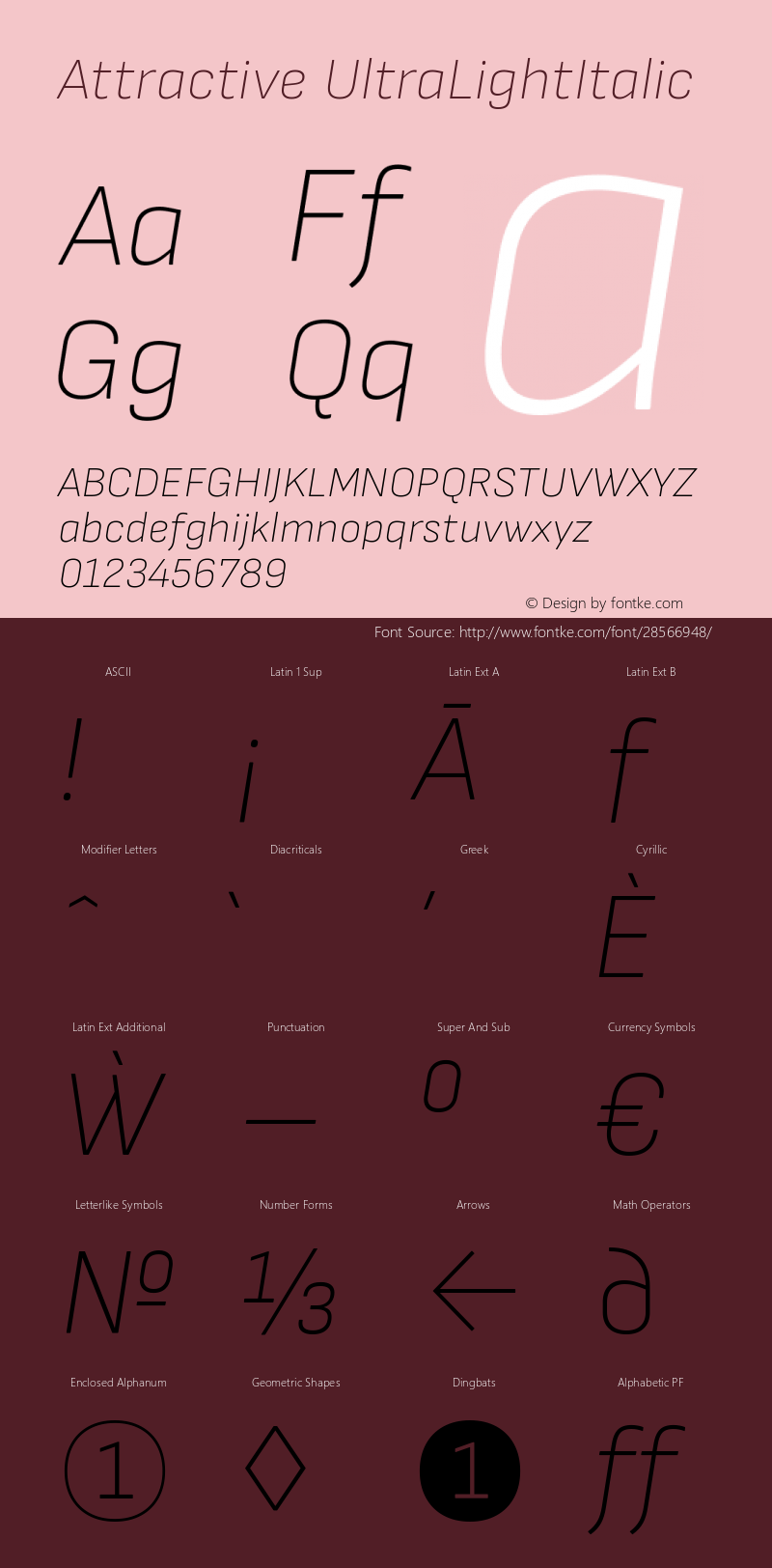 Attractive UltraLightItalic Version 3.001 Font Sample