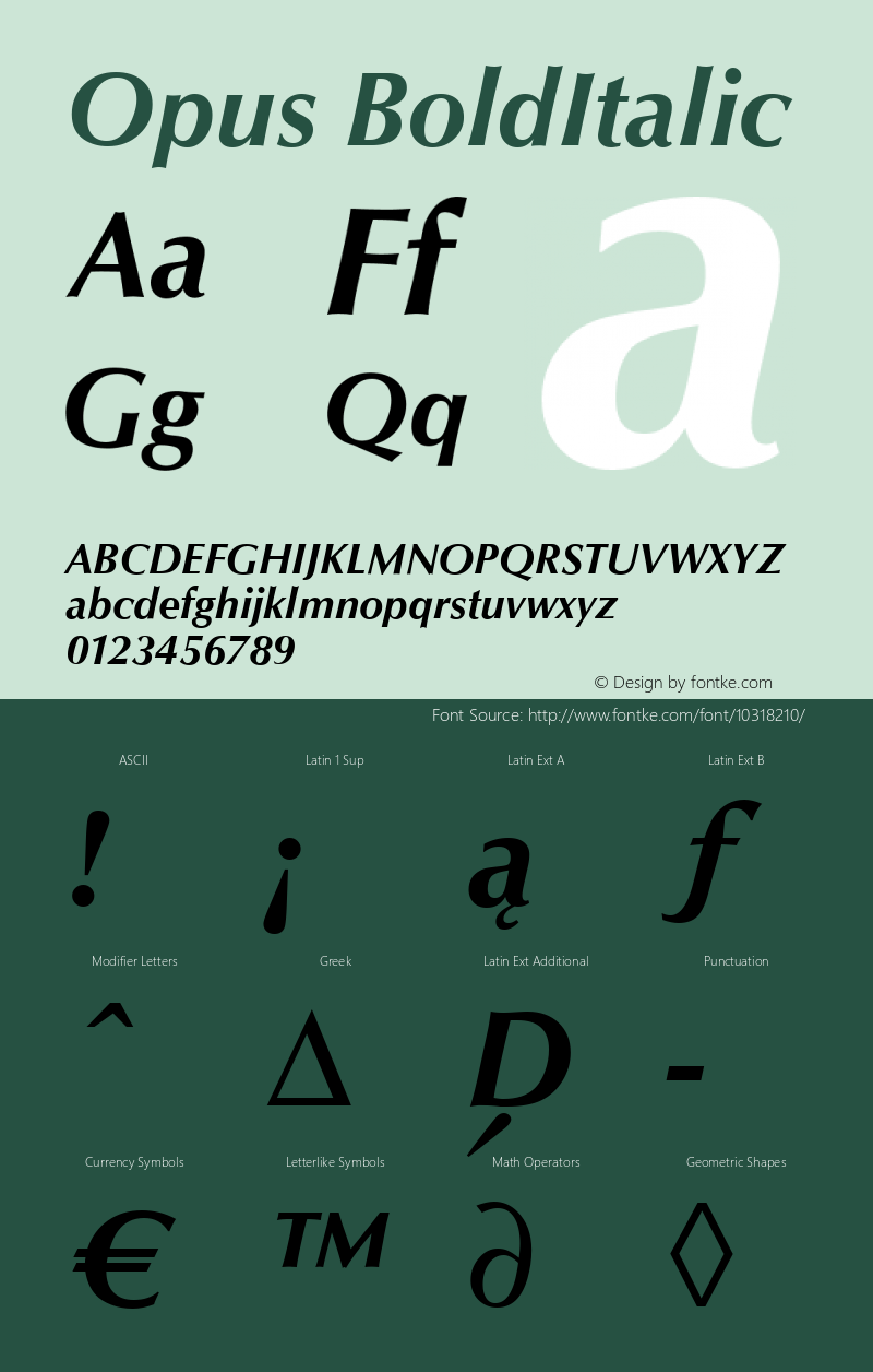 Opus BoldItalic Version 1.0 08-10-2002 Font Sample