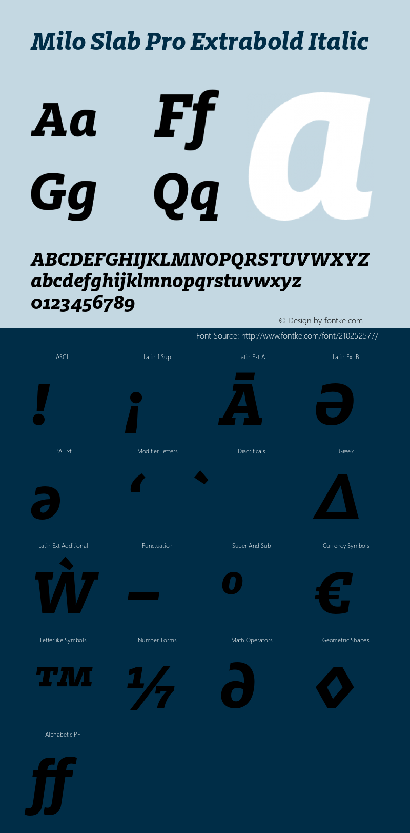 Milo Slab Pro Extrabold Italic Version 7.600, build 1028, FoPs, FL 5.04图片样张