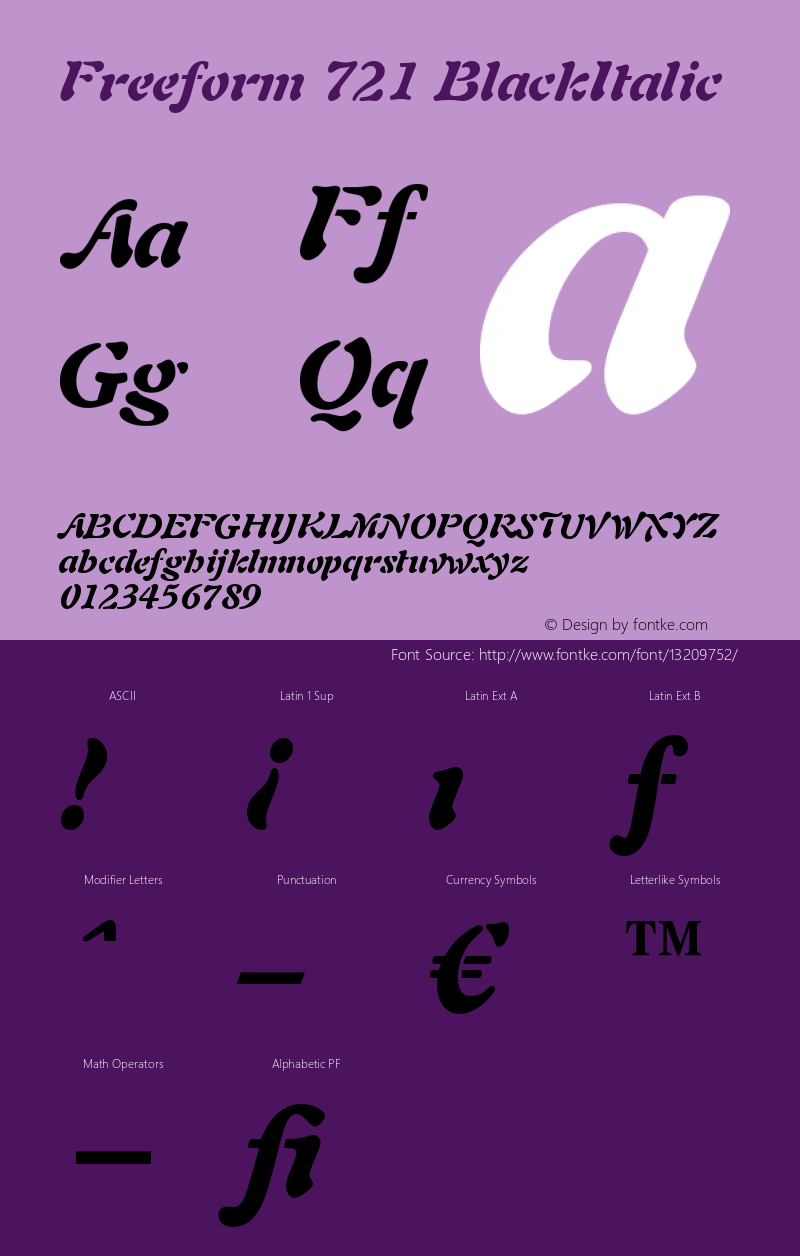 Freeform 721 BlackItalic Version 003.001 Font Sample