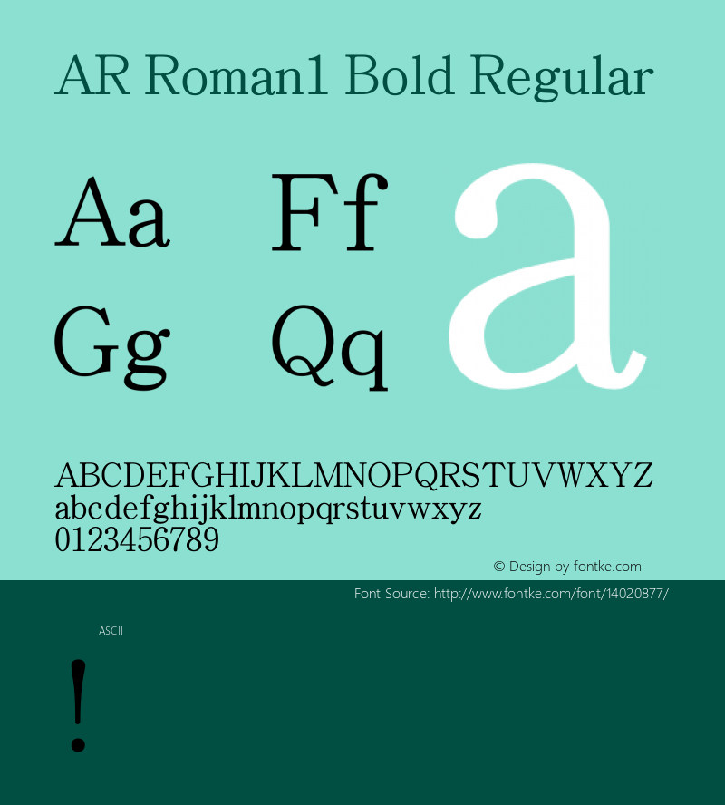 AR Roman1 Bold Regular Version 2.10 Font Sample