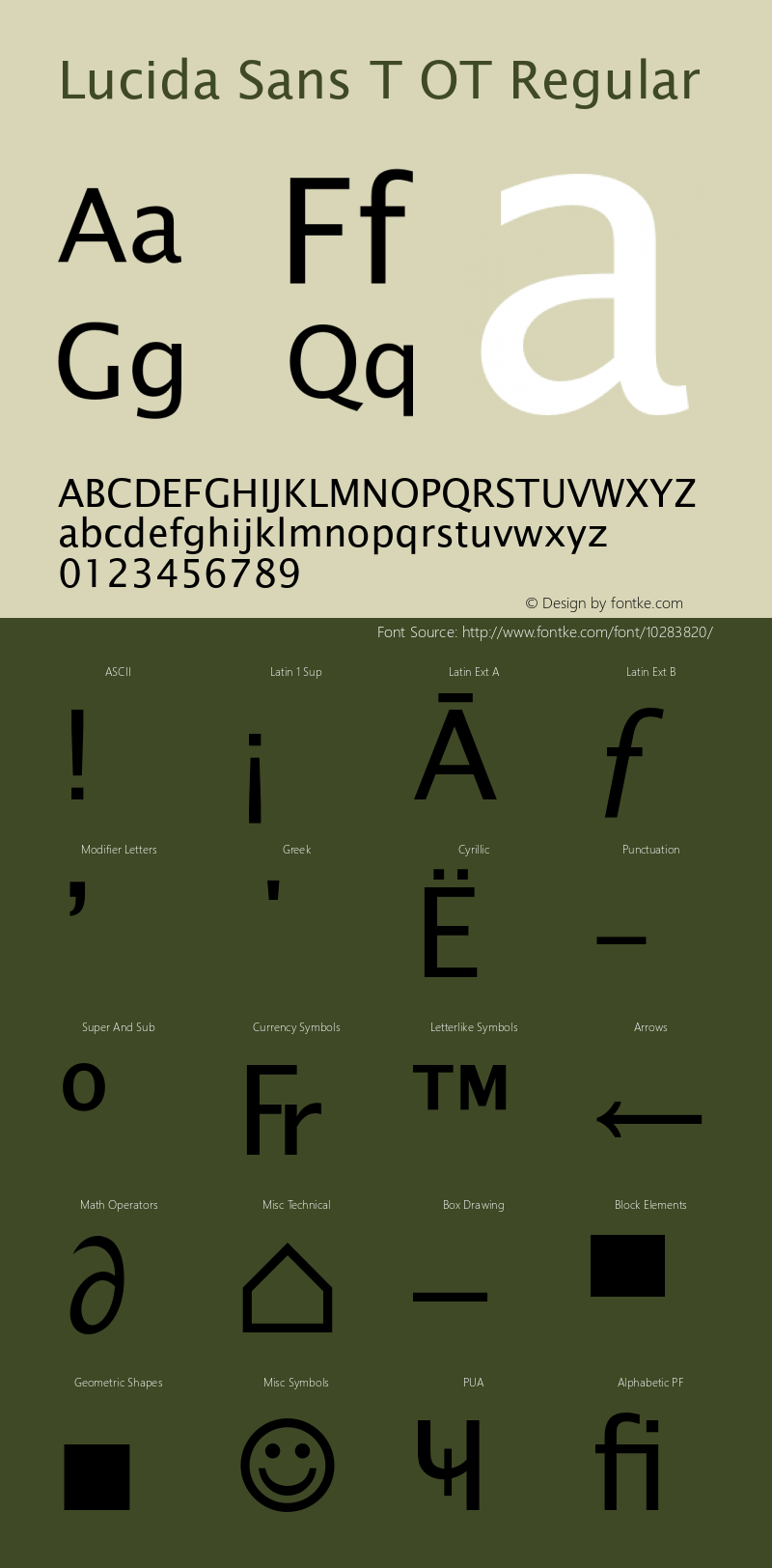 Lucida Sans T OT Regular OTF 1.007;PS 1.05;Core 1.0.27;makeotf.lib(1.11) Font Sample