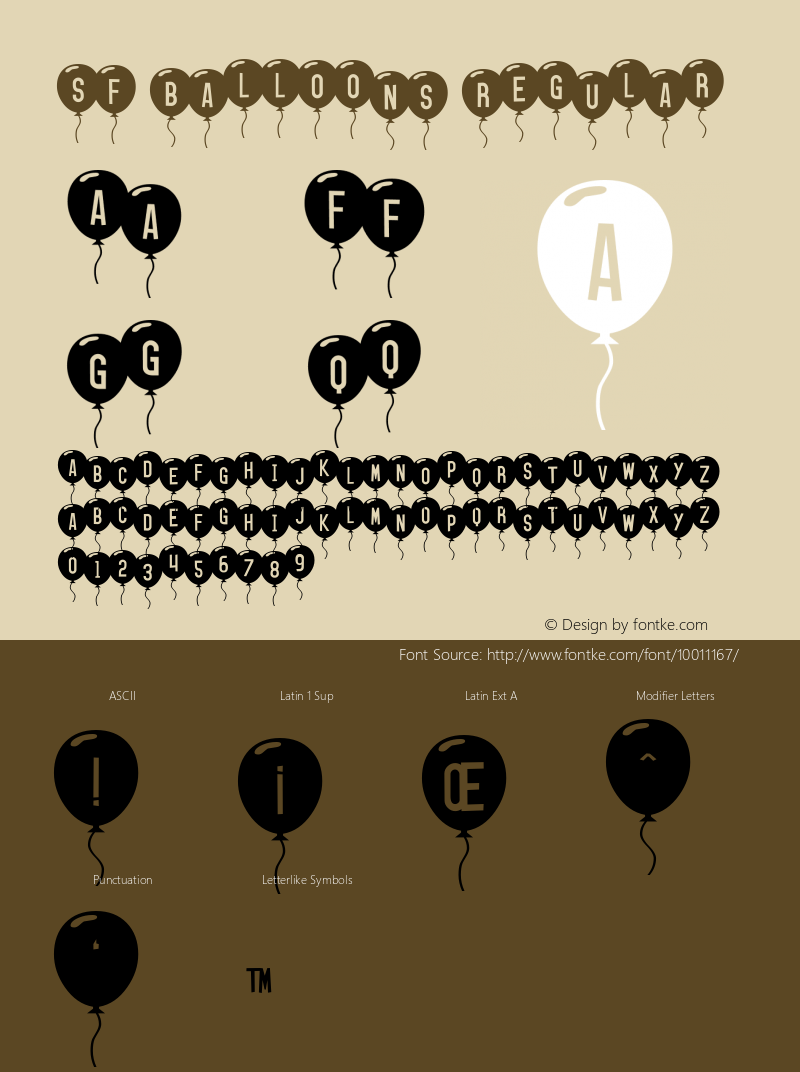 SF Balloons Regular ver 1.0; 1999. Freeware for non-commercial use. Font Sample