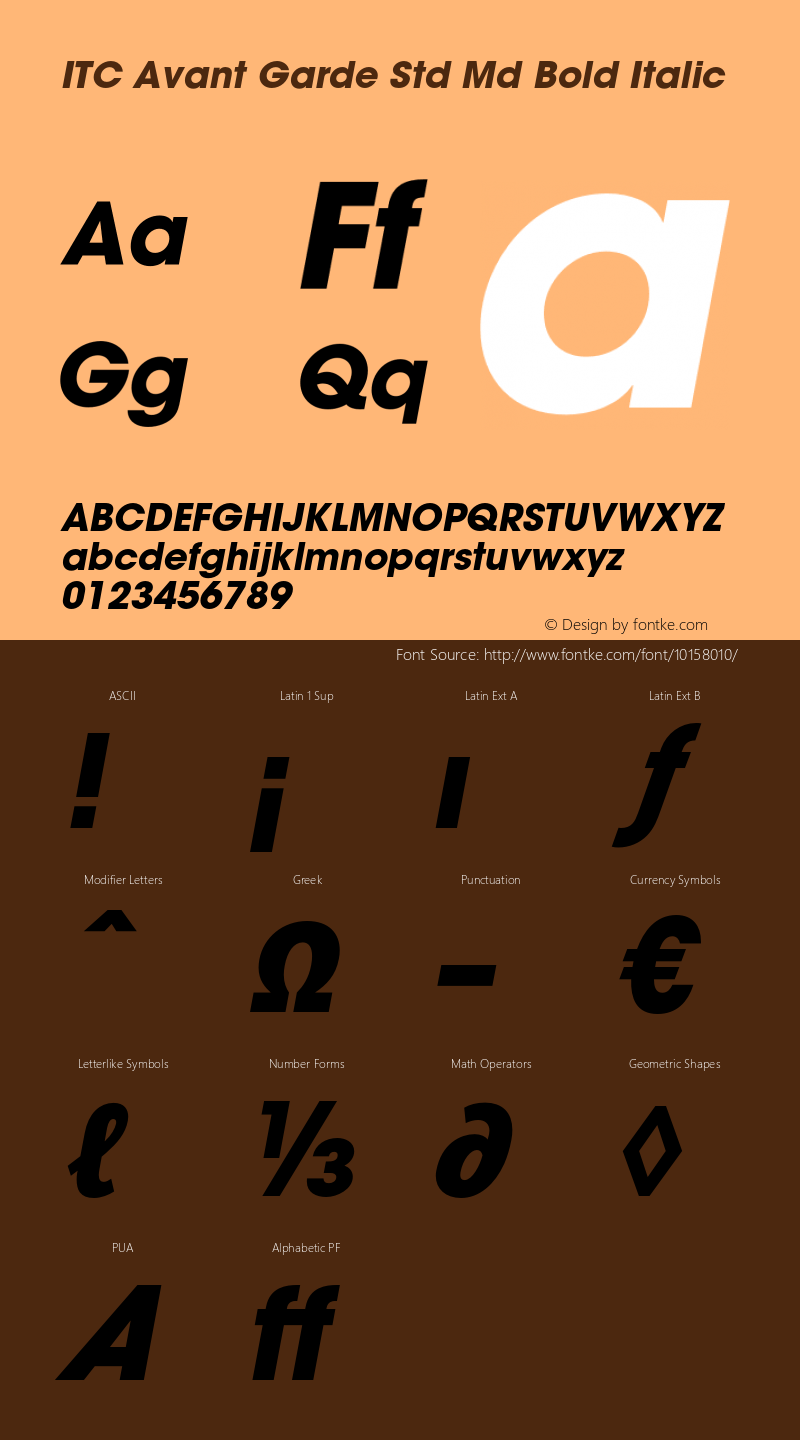 ITC Avant Garde Std Md Bold Italic Version 1.000;PS 001.000;hotconv 1.0.38 Font Sample